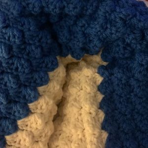 XL homemade crochet blanket blue and off-white